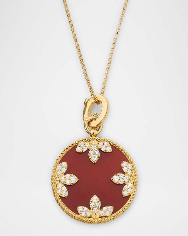 18K Yellow Gold Diamond and Red Agate Medallion Necklace